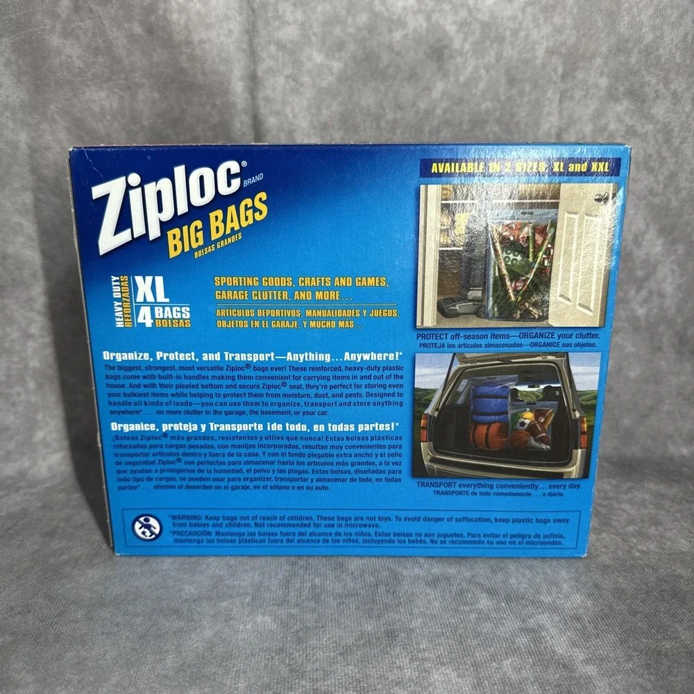 Ziploc Big Bag XL (4 Bags) Stand‎ N Fill 10 gallon Size 2ft x 1.7 ft New